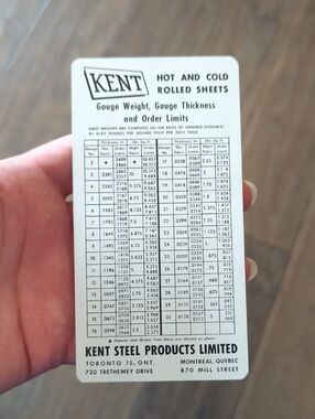 Kent Steel Products Limited Reference Card
